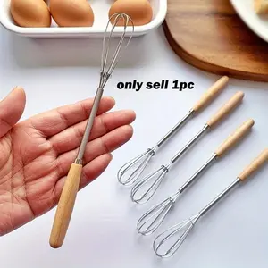 Whisk with Solid Wood Handle, Kitchen Mini Egg Beater, Milk Whipper Wire Whisk for Blending, Whisking, Beating, or Stirring