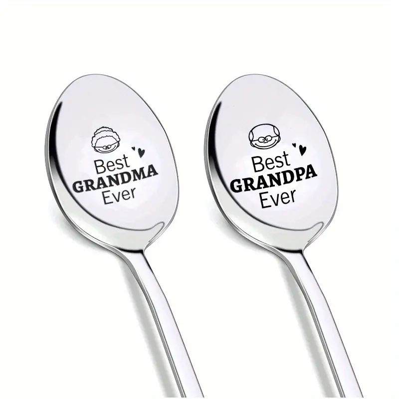 2/20pcs Best Grandma Ever" Engraved Stainless Steel Spoon with Heart & Grandmother Illustration - Ideal for Coffee, Soup, & Iced Tea - Perfect Birthday, Thanksgiving, & Christmas Gift, Grandma Gifts
