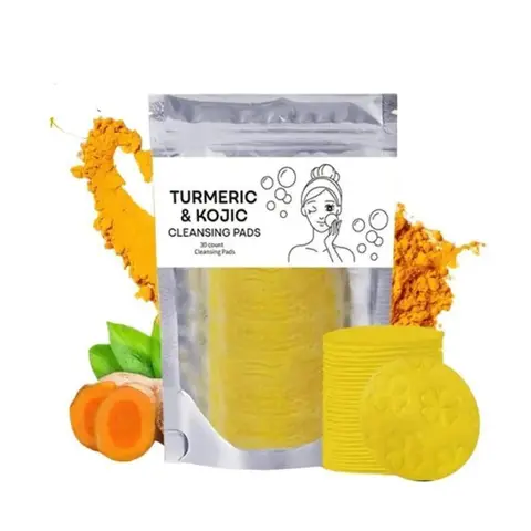 Turmeric Exfoliating Face Cleansing Pads Pack - Gentle Kojic Acid, Alcohol-Free Skincare, Dead Skin Remover, Dark Spot Remover, Anti-Aging Sensitive Formula for Adults, Kids (30 Pads)