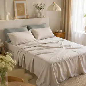 Simple&Opulence 100% Linen Sheet Set, Natural French Linen Bed Sheets, Breathable Soft Durable Bedding Set for All Season, mothersdaygift Easy Care Moisture Absorption, summerwins