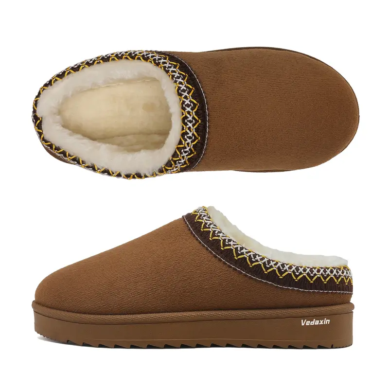 Women's Fuzzy Memory Foam Slippers Fluffy Winter House Shoes Indoor and Outdoor Anti-Slip Mini Snow Boot Short Ankle