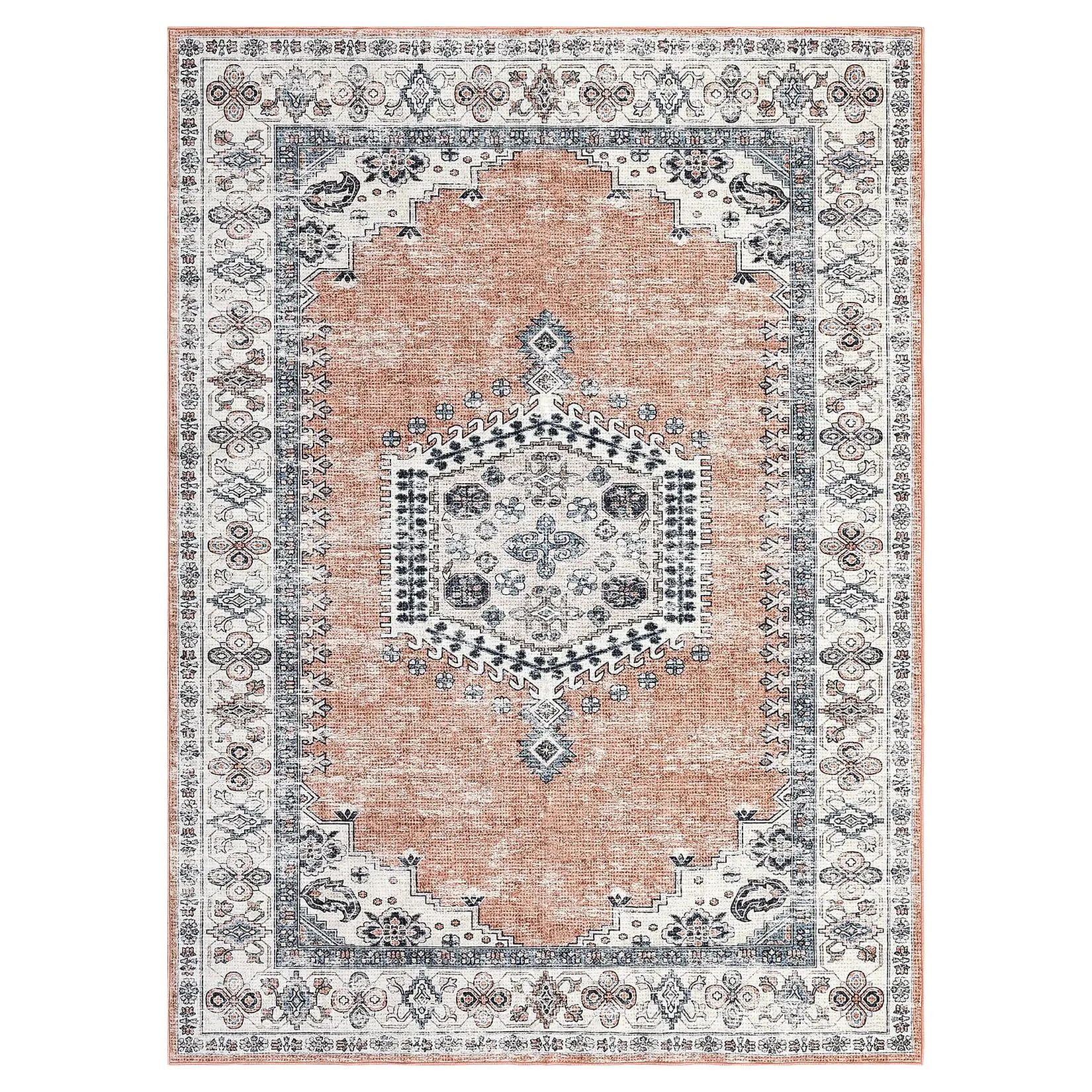 【GARVEE】Washable Rug - Vintage Low-Pile Carpet, Non-Slip, Stain Resistant, Machine Washable, for Living Room, Bedroom, Bathroom, Entryway, Dorm, Kitchen