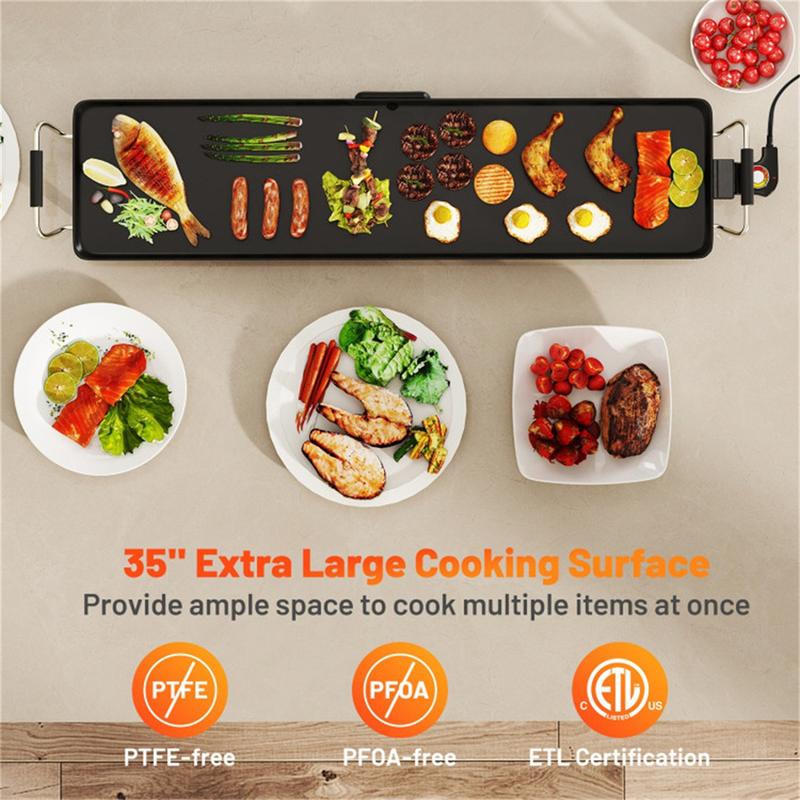 36 inch Electric Griddle Teppanyaki Grill, Barbecue Griddles Table Top with Nonstick Surfaces Adjustable Temperature Setting Christmas Festival Gift