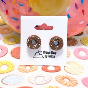 Mini Chocolate Donut Stud Earrings Handmade