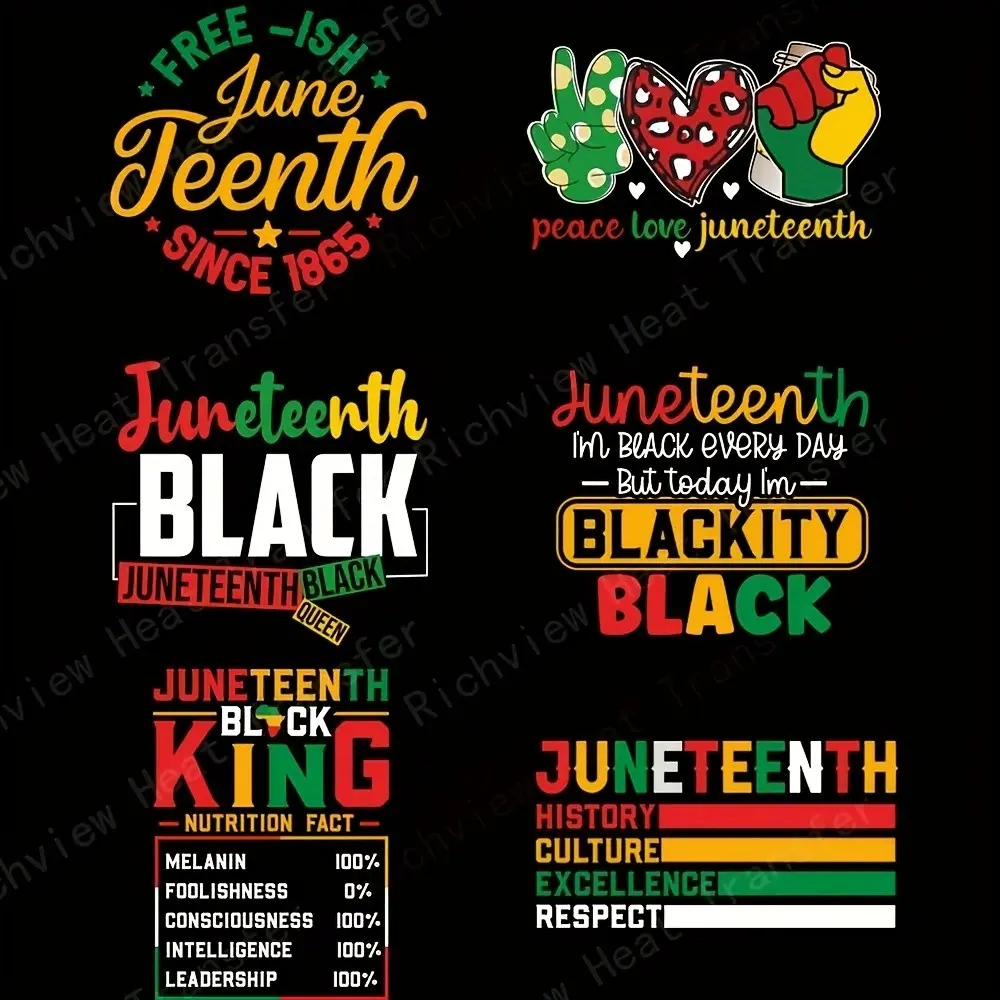 June Festival Iron-On Patches Set of 6, 1865 Liberation Celebration Design, Washable Vinyl Heat Transfer Stickers, Perfect for T-Shirt Decoration, Crafts, DIY Crafts Supplies