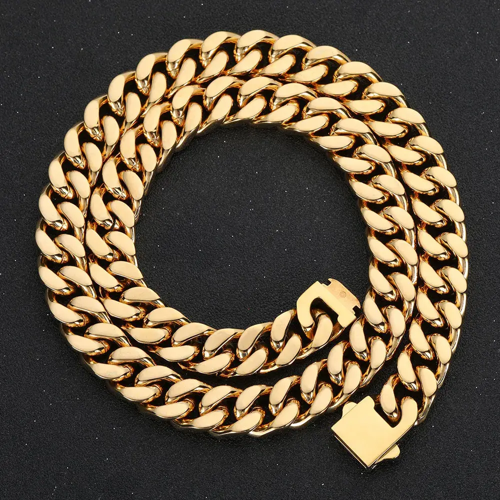 14MM thick 18K Gold Plated Cuban Chain Necklace Bracelet Chunky Miami Hip Hop Neck Chains for Men Boys