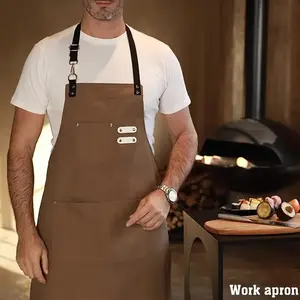 1PC Adjustable Shoulder Strap Canvas Apron for Men & Women, Ideal for Barbershop, Kitchen, Garden, Coffee Shop, Durable Workwear