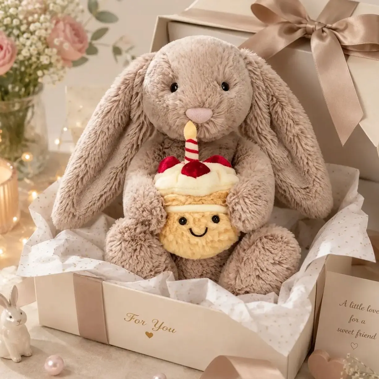 Jellycat Birthday Bunny Plush with Cake – Soft Stuffed Rabbit Gift for Special Celebrations
