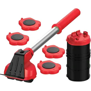 Heavy Duty Furniture Lifter with 4 Sliders for Easy Moving, Appliance Roller Suitable for Sofas, Couches and Refrigerators, Adjustable Height [Load Capacity: 660lbs Per Wheel], Red