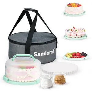 Bpa-Free Cake Carrier with Lid & Handle, Fits 10 Inch Round Cake, Includes 10pcs Round Golden Cake Boards, Portable Insulated Bag & Two Boxes Cupcake Paper Liners