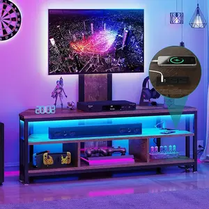 DWVO LED TV Stand with Mount and Power Outlet, TV Stand Mount for 65 inch TVs,Height Adjustable Mount, Entertainment Center Corner Media Console, Rustic Brown