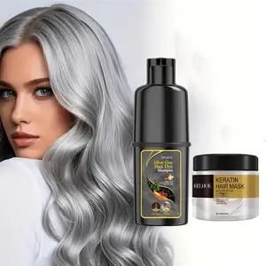 Silver Hair Color Shampoo 3-in-1 with Scalp Mask, Natural Hair Coloring - Made with natural plant pigments, refreshing and moisturizing, controlling frizz, brightening hair, safe and harmless, suitable for all hair types, dyeing treatment