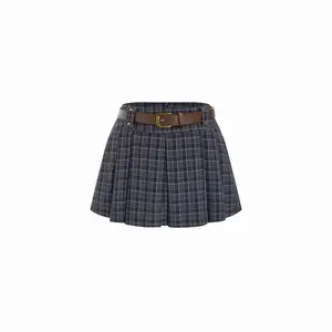 Cider Mid Rise Pleated Mini Skirt With Metal Detail Belt