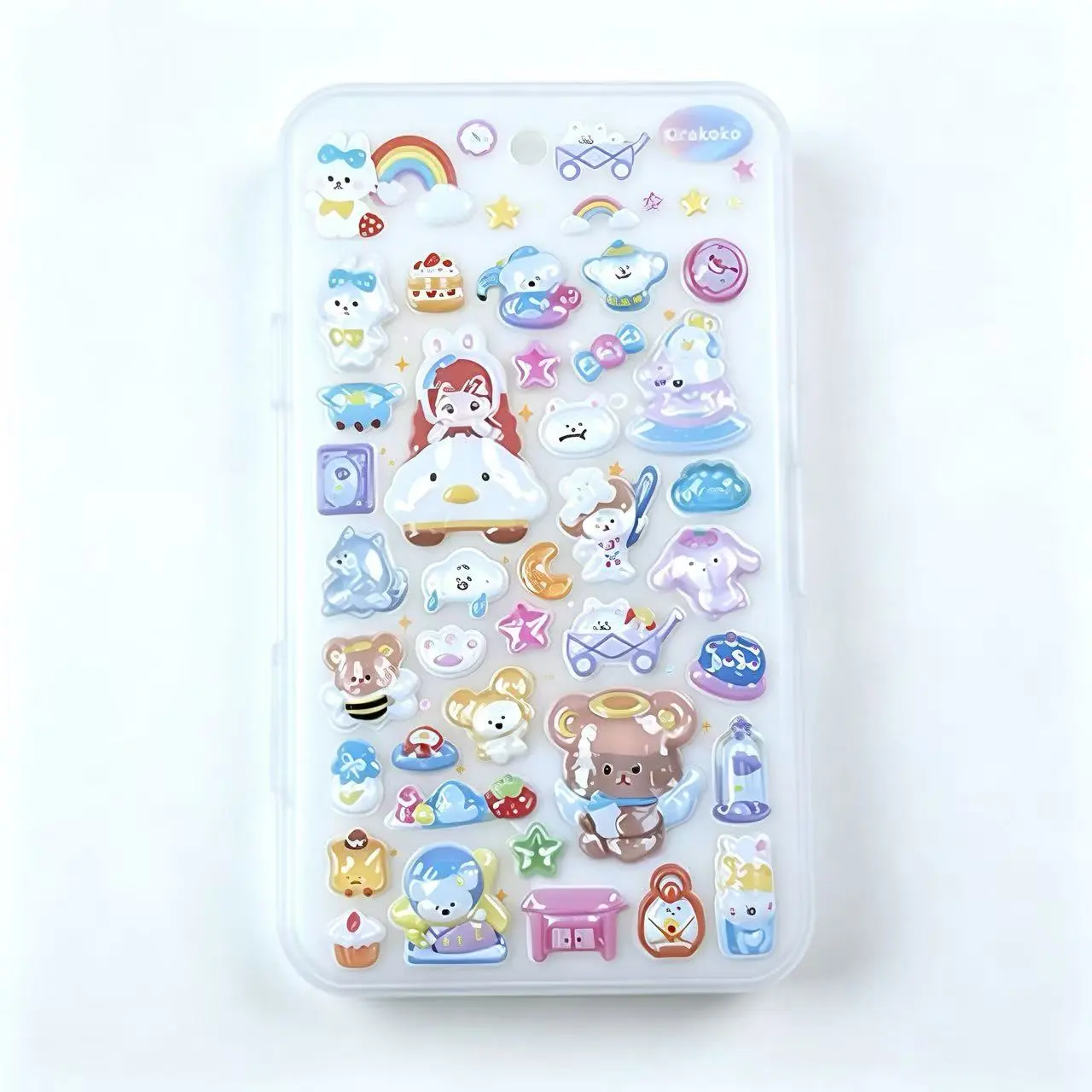 Transparent Jelly Embossed Puffy Stickers - Cute Animal Character-Based Bear & Bunny Assorted Mini Decals with Desserts, DIY Scrapbooking Decor for Pencil Case, Journal (Ins Style, Compatible with Storage Bins, Kaka Cards)