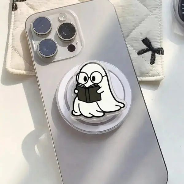 Smart Ghost Reading a Book Minimalist MagSafe Phone Grip, Cute Spooky Bookworm PopSocket, Nerdy Little Spirit Reader Accessory, Halloween Gift for Readers, TikTok Viral Merch