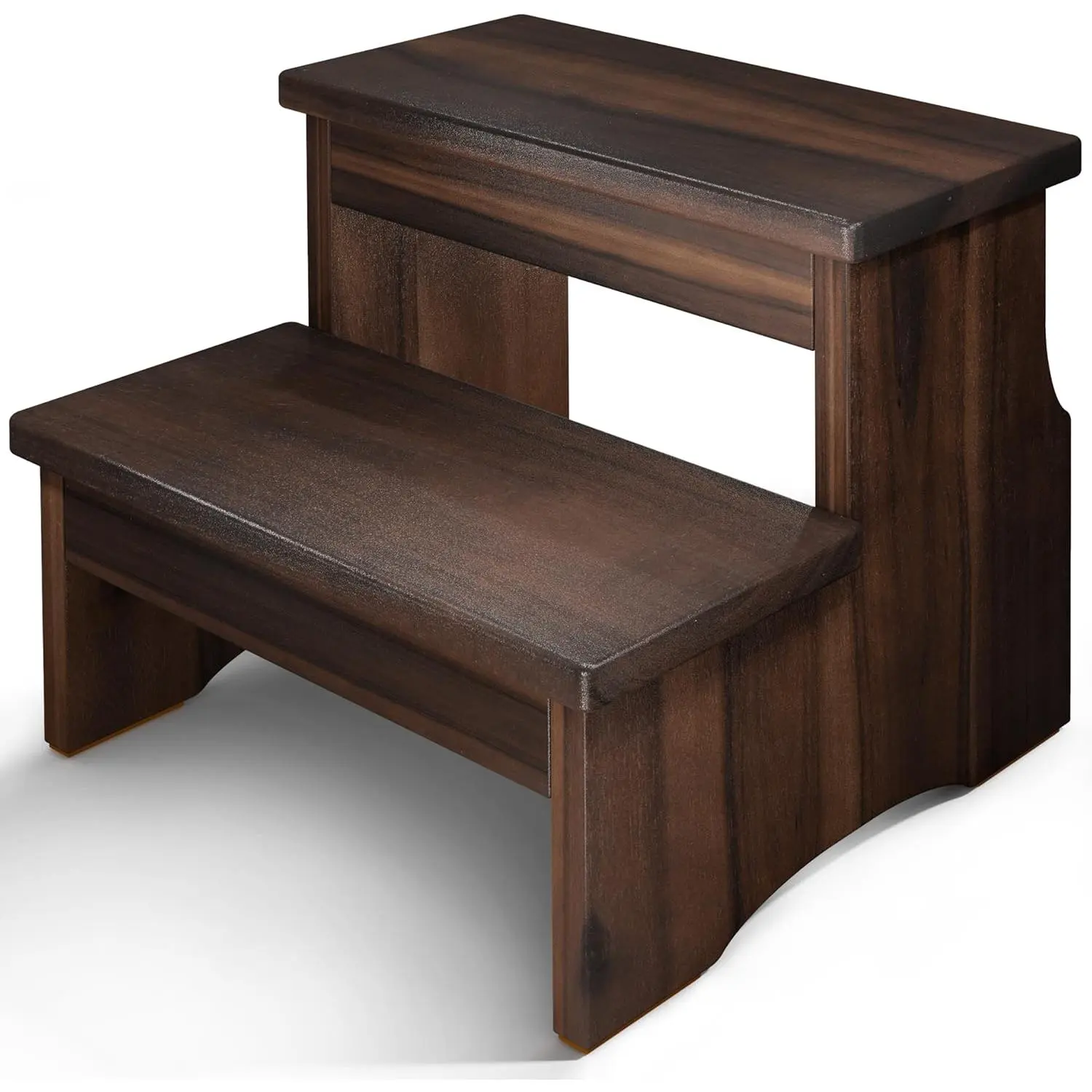 Wooden Two Step Stool, Heavy Duty 2-Step Ladder for Adults & , Supports up to 450lbs for Kitchen, Bathroom or Bedside Use (Walnut Finish)
