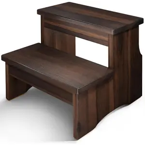 Wooden Two Step Stool, Heavy Duty 2-Step Ladder for Adults & , Supports up to 450lbs for Kitchen, Bathroom or Bedside Use (Walnut Finish)