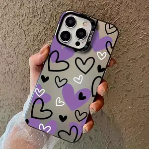 Purple Heart-Shaped Shockproof Soft Case with a Minimalist And High-End Feel, Suitable for Iphone 17 16 15 14 Pro Max, Apple 13, Couple'S XS Max, New Model 12 Pro, Shockproof XR, Frosted 11, Unisex 13, Full Coverage 15 Pro Soft Case