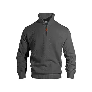 A men's textured half-zip long sleeve sweater, regular fit casual long sleeve half-zip long sleeves, suitable for wearing in autumn and winter,'s upper garment.