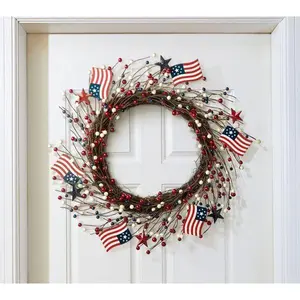 Glitzhome 22"D USA Patriotic Americana Flag andBerries Wreath