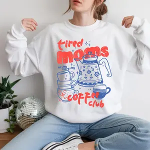 [Mother's Day Gift][Made USA] Tired Moms Coffee Club Sweatshirt And T-Shirt, Funny Retro Coffee Lover Graphic Tee, Mom Life T Shirt, Vintage Preppy Espresso Shirt, Mother's Day shirts, Funny Mom Life Graphic Tee - Motherhood Gift