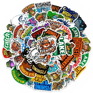 50 cool fishing cartoon stickers, wear-resistant, for outdoor fishing and lure fishing enthusiasts, for decorating phones and computers