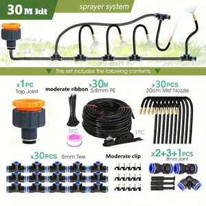 Automatic Drip Irrigation Kit Adjustable Universal Spray Nozzle, Copper Atomizing System for GardenLawnGreenhouse  Multi-Directional Rotation, Quick Connectors, Spray Nozzle Tips, Automatic Watering System