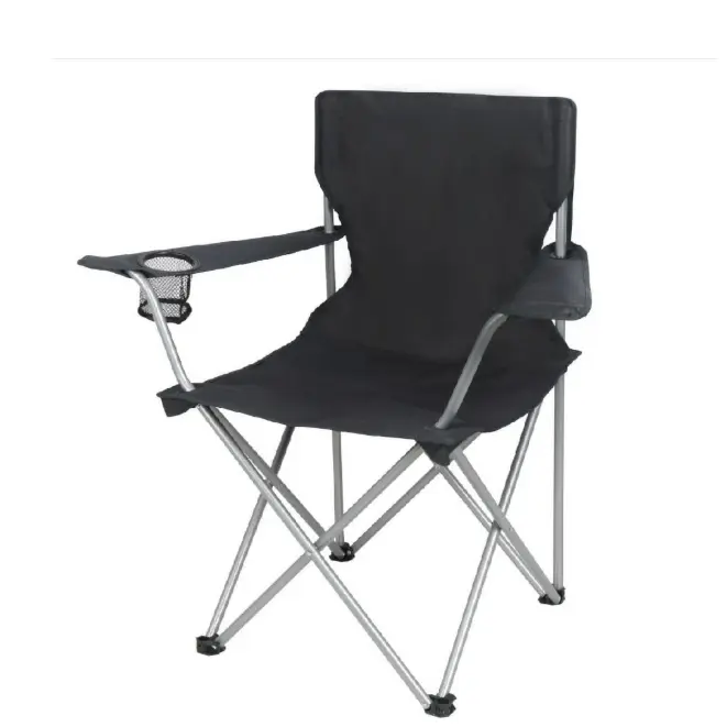Basic Folding Camp Chair with Cup Holder Black Portable Outdoor Chair for Camping