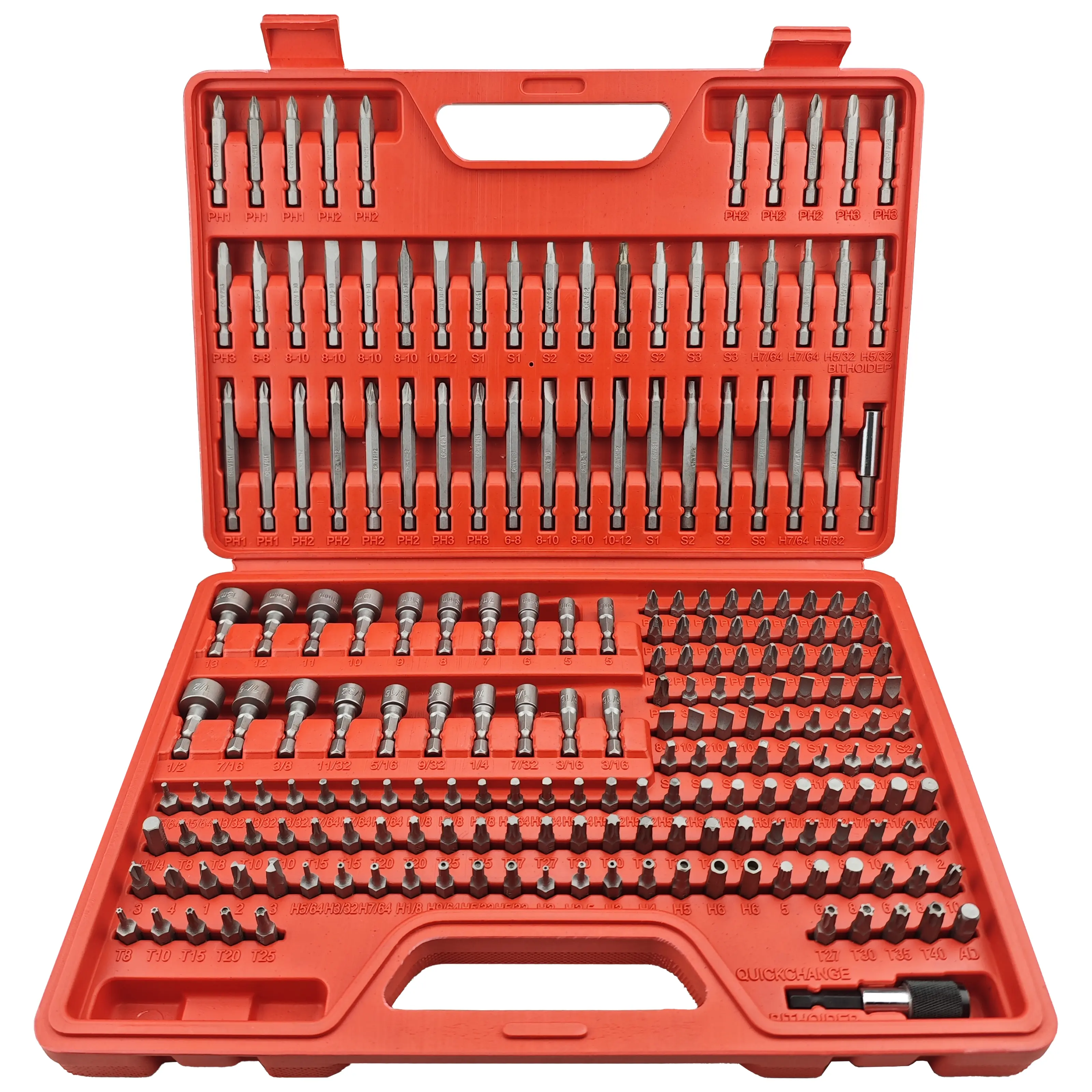 208-Piece Screwdriver Bit Kit Impact Bit Set S2 Advanced Carbon Steel Drill Bits with Safety Drill Bit Nut Driver Torx Slotting Phillips Square Hexagonal Sleeve Toolbox