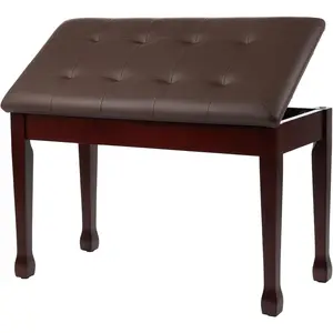 Duet Piano Bench with Storage, Wooden Piano Stool with  Padded Cushion, Bench Seat for , Living Room, Bedroom (Brown)