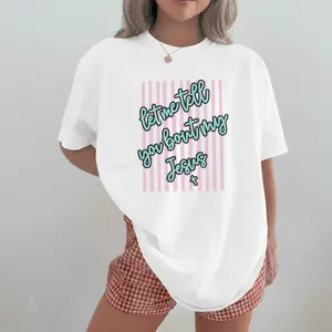 Let Me Tell You About my Jesus Easter Spring Christian  Shirt, Stripes Coquette Bow Christian  Printable