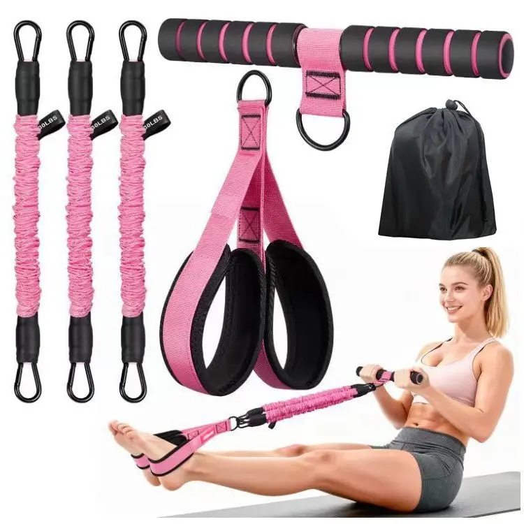Multifunction Pedal Resistance Band Set with Protective Sleeve Pull Rope, Storage Bag - Home Yoga Fitness Trainer for Abdominal, Leg & Back Workouts