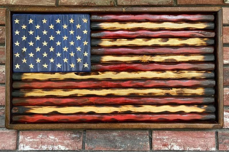 Handmade Wooden American Flag "Frame Included" - Supporting Veterans by donating 20 dollars per flag for the first 200 flags