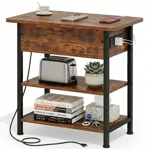 [MothersDayGift] End Table with Charging Station, Flip Top Side Table with USB Ports and Outlets, 3-Tier Storage for Small Spaces, Perfect Gift for Mom’s Living Room & Bedroom