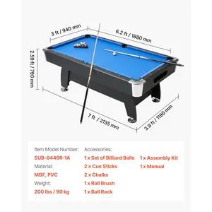 VEVOR Pool Table, 7 ft Portable Billiards Tables, Adjustable Feet Stable Game Table, Entertainment Set Includes Ball, Cue, Rack, Chalk and Brush, Black with Bule Cloth, for Family Use, Recreation Room
