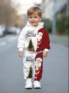 Baby Boys' Hooded Sweatshirt Set with Long Pants, Casual Geometric Pattern, Spring & Fall, Fitted Style, All Seasons, Baby Boy Clothes