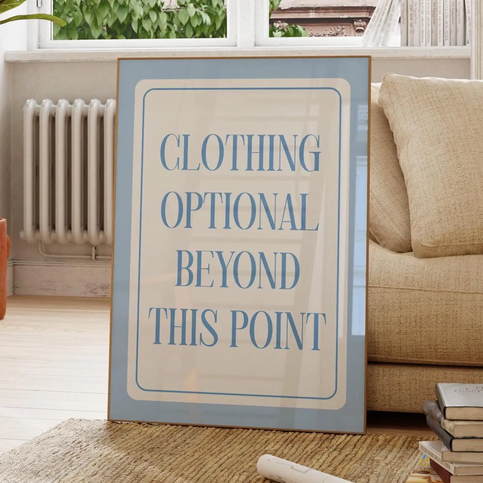 [UNFRAMED POSTER] Clothing optional print trendy coastal wall art blue typography poster beachy house decor ocean sea wall art girly aesthetic decor printable