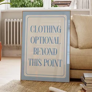 [UNFRAMED POSTER] Clothing optional print trendy coastal wall art blue typography poster beachy house decor ocean sea wall art girly aesthetic decor printable