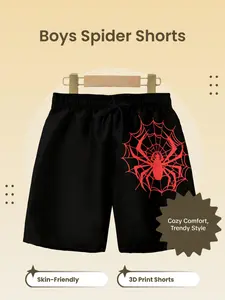 Boys' Comfortable Skin-Friendly Shorts, Trendy Digital Print Casual Five-Quarter Pants, Summer Slim-Fitting Short Clothing