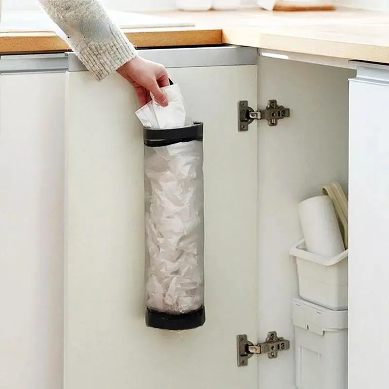 Home Grocery Bag Holder Wall Mount Sturdy Plastic Bag Holder Dispenser Hanging Storage Trash Garbage Bag Kitchen Garbage Organizer Hangable Home Storage Bags