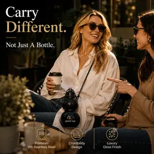Luxury Crossbody Gourd Flask, Premium 316 Stainless Steel Insulated Water Bottle, Vacuum Thermal Coffee Bottle with Shoulder Strap for Travel, Hiking, Camping & Everyday Carry