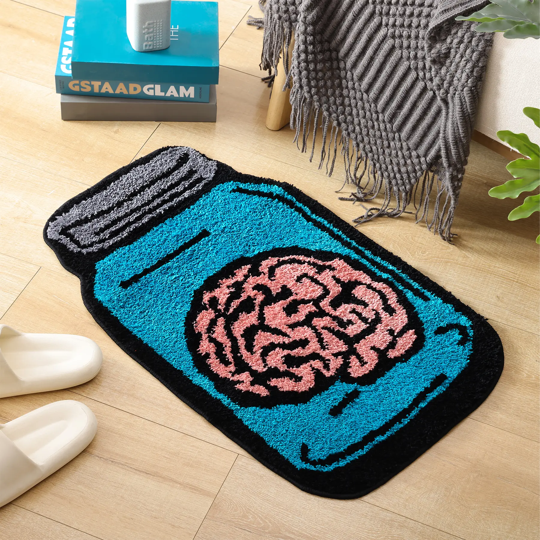 Cute Brain-in-jar Soft Non-Slip Bathroom Accessories, Microfiber Fluffy Funny Rug Area Rug for Bedroom Kitchen Absorbent Machine Washable Bath Rug
