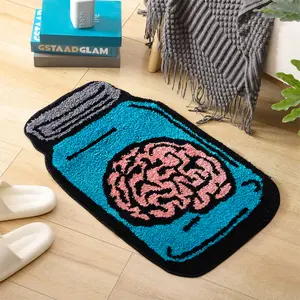 Cute Brain-in-jar Soft Non-Slip Bathroom Accessories, Microfiber Fluffy Funny Rug Area Rug for Bedroom Kitchen Absorbent Machine Washable Bath Rug