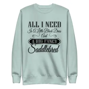 All I Need Is a Little Black Dress and a Big Fancy Horse Sweatshirt – Saddlebred, Arabian, or Any Breed – Funny Equestrian Sweatshirt for Horse LoversUnisex Premium Sweatshirt