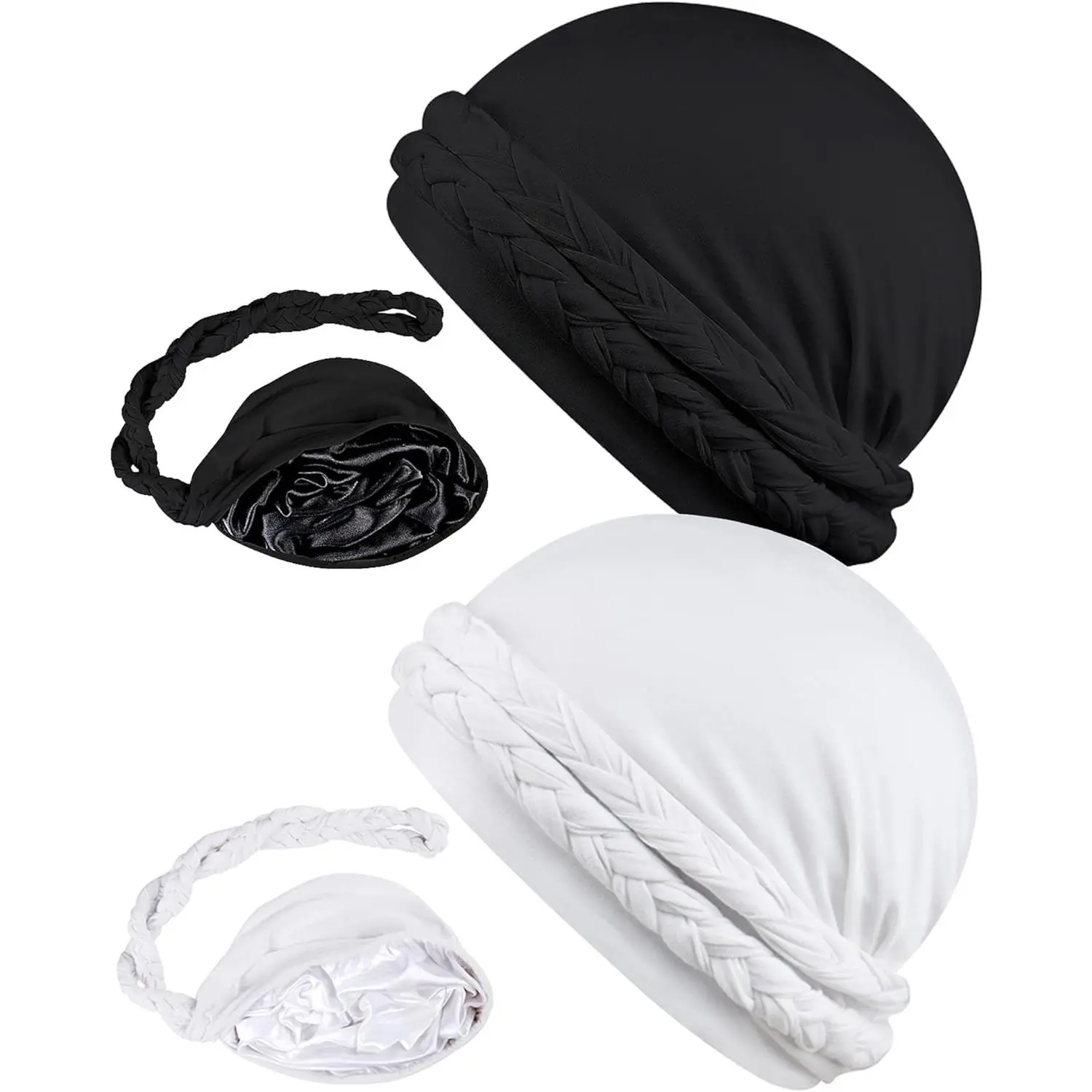 Babalet Halo Turban for Men Women Satin Lined Durag Skull Cap Pre-Tied Handmade Braids Tail Beanie Sleeping Bonnet