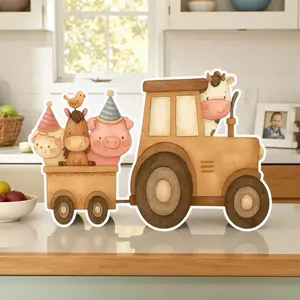 Farm Animal Truck Cutout for 1st Birthday Party Centerpieces Backdrop with Adorable Animals and Bright Colors