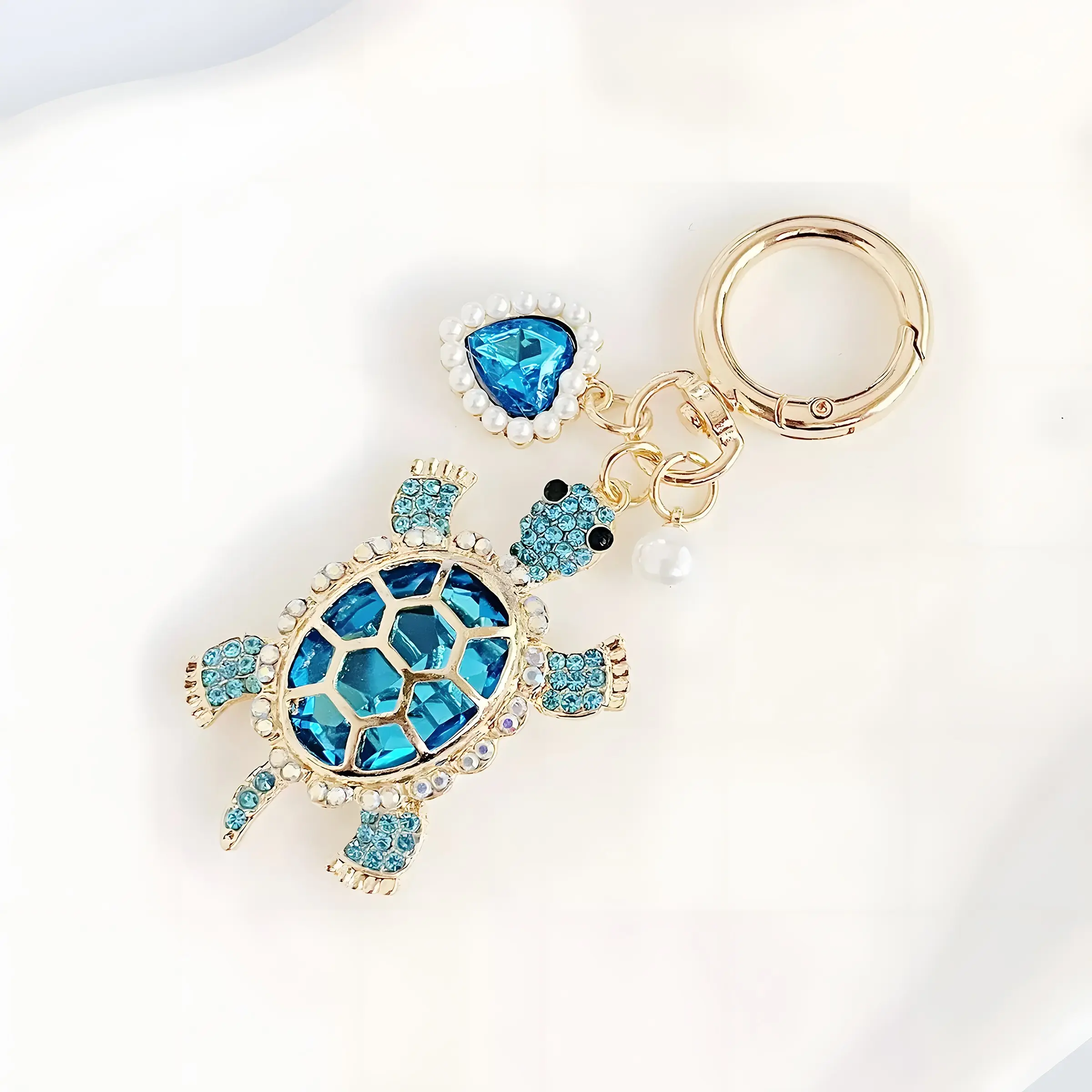 Ocean Style Turtle Trendy Cute Keychain, Faux Pearl Heart Combination Charm, Marine Animal Friendship Decoration Gift, Unisex Bag Accessory, Keychain For Purse, Ocean Theme, Heart Charms, Stylish Keyring