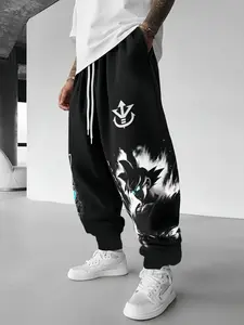 Goku Print Casual Pants, Men's Open Bottom Sweatpants, Women's Stylish Skinny Joggers with Drawstring Waist, High-Quality Fitness & Streetwear, Casual Sports Trousers