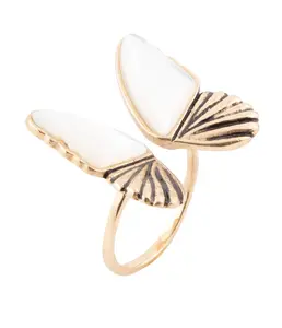 Mother of Pearl Golden Butterfly Statement Ring