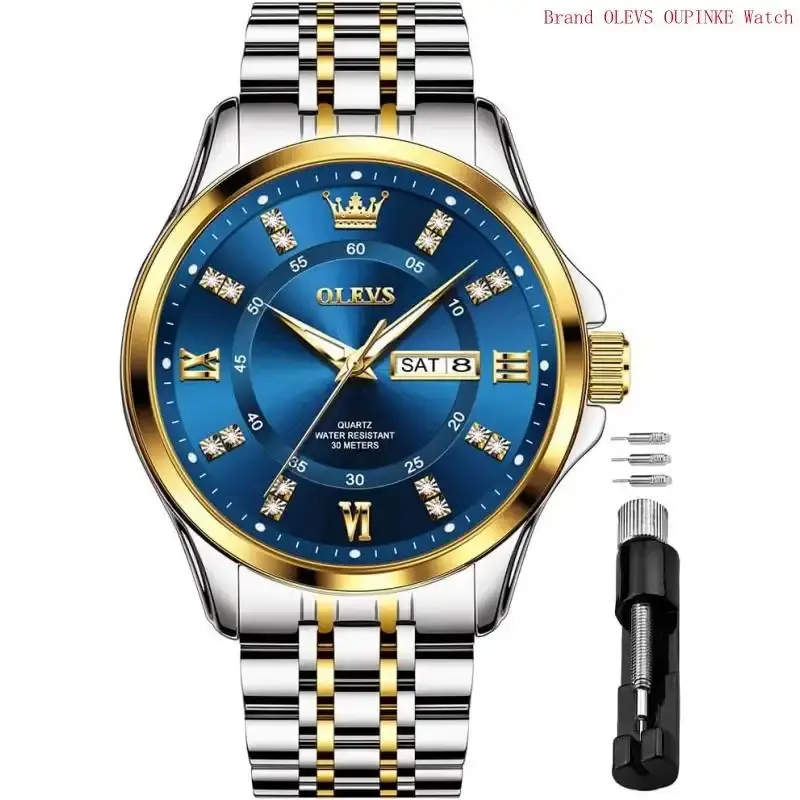 OLEVS Watch for Men Business Diamond Easy Read Men's Wrist Watches Analog Luxury Date Stainless Steel Waterproof Luminous Dress Mens Watches Custom engraving.Max 12 letters or numbers